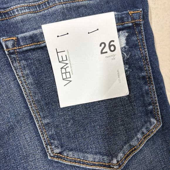 Vervet Womens 26 Cuffed Skinny Jeans Blue Washed Distressed High Rise Pockets - Picture 6 of 8